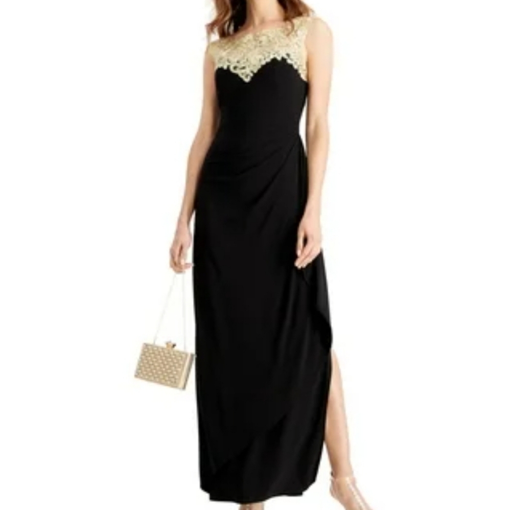 Alex Evening Petite Gown Navy  Sz 12P NWT